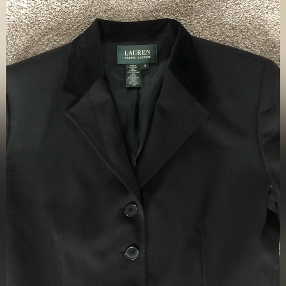 Lauren Ralph Lauren 100% Wool Blazer 6 Black Career Velvet Collar Logo Buttons - Picture 11 of 15